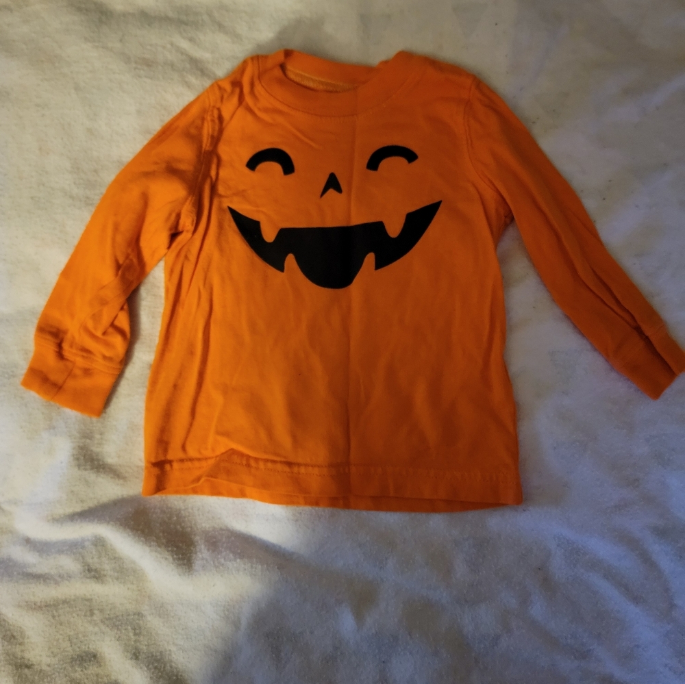 Carters Orange Pumpkin Face Long Sleeve Shirt 6 Months